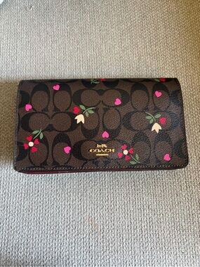 Coach Anna Foldover Clutch in Signature Canvas with Heart Petal Crossbody Bag